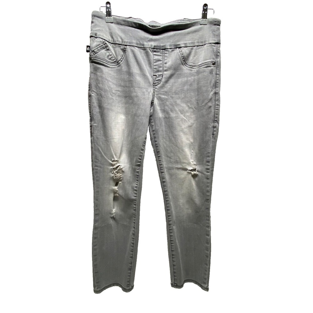 Rock & Republic Jeans Women's 12 Grey Denim Rx Fever Pull On Skinny Distressed